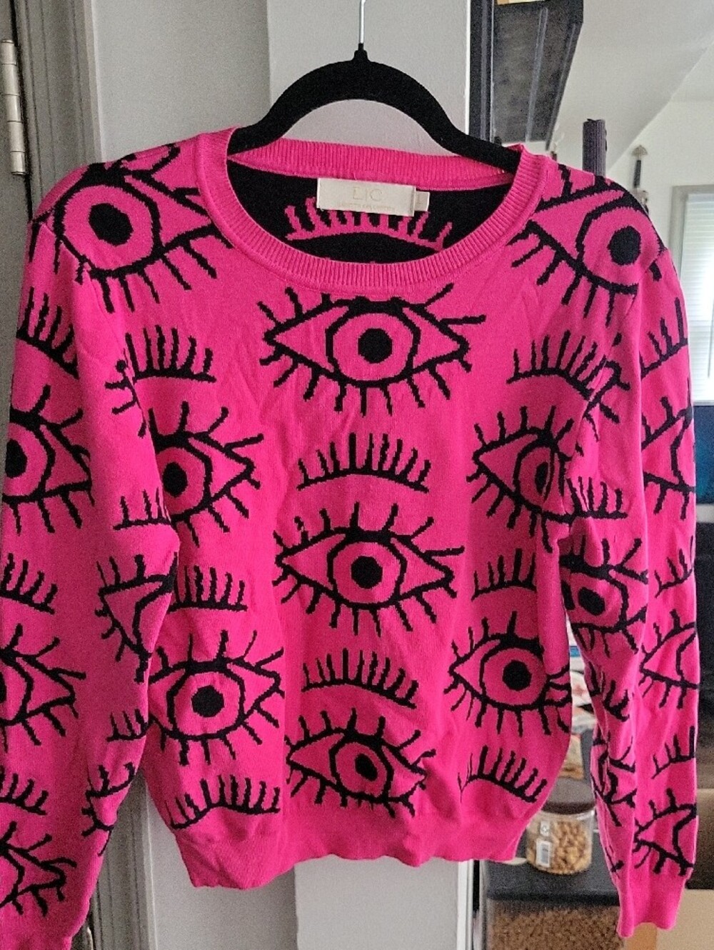 LC Lauren Conrad Hot Pink and Black Eye Sweater